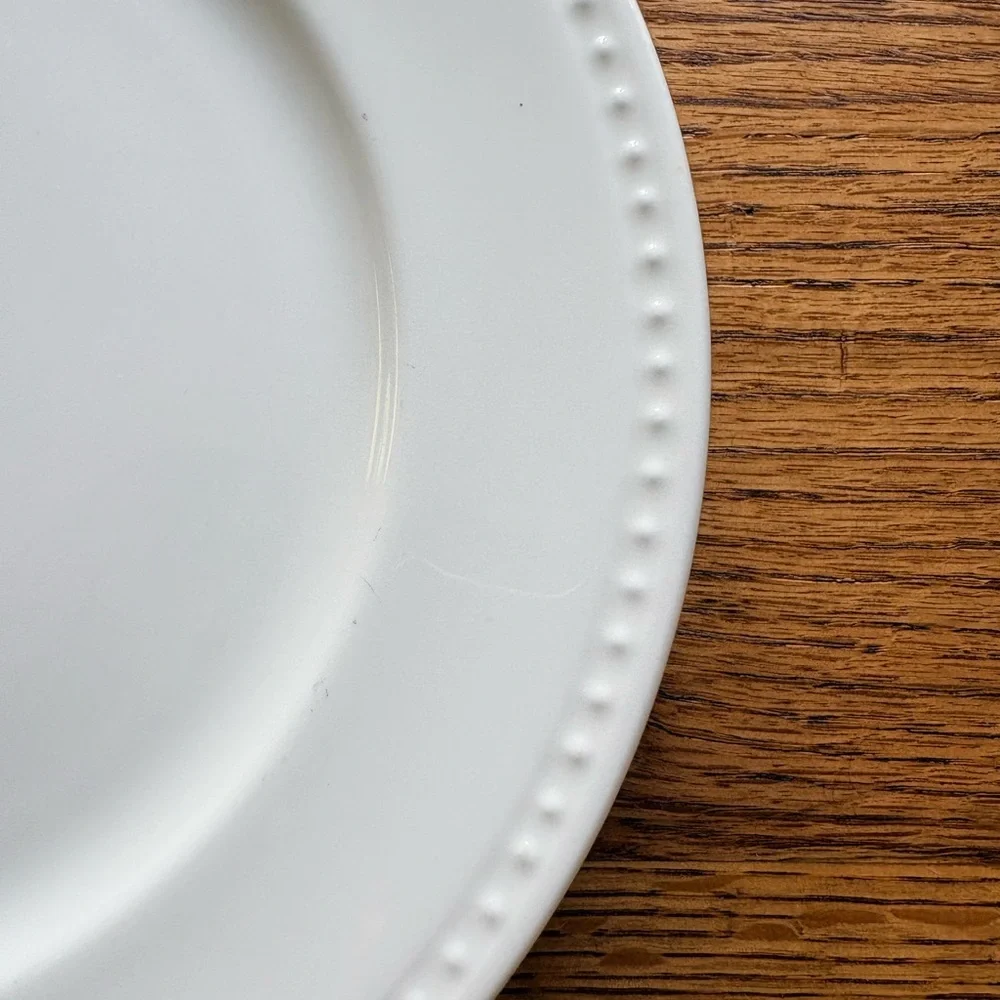 Studio Tu white beaded Fine Bone China Otella set of 6 salad plates ~8.5 inches